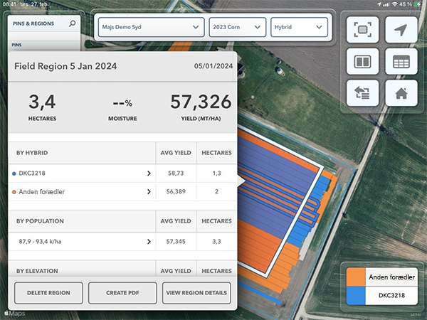 Printscreen fra FieldView med 'Field region'